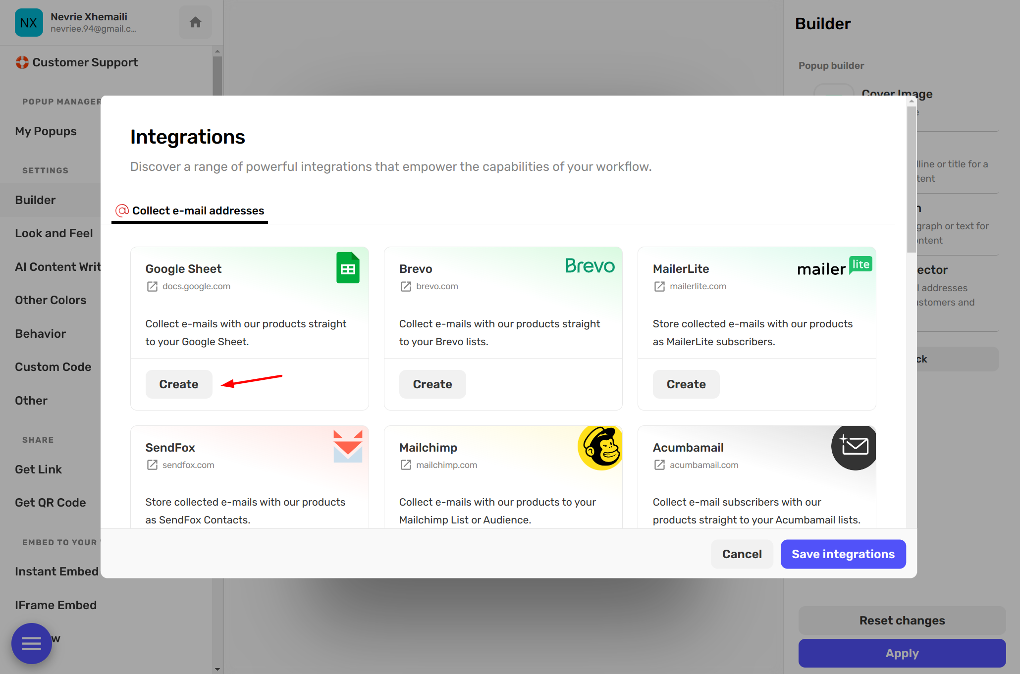 Google Sheets Option