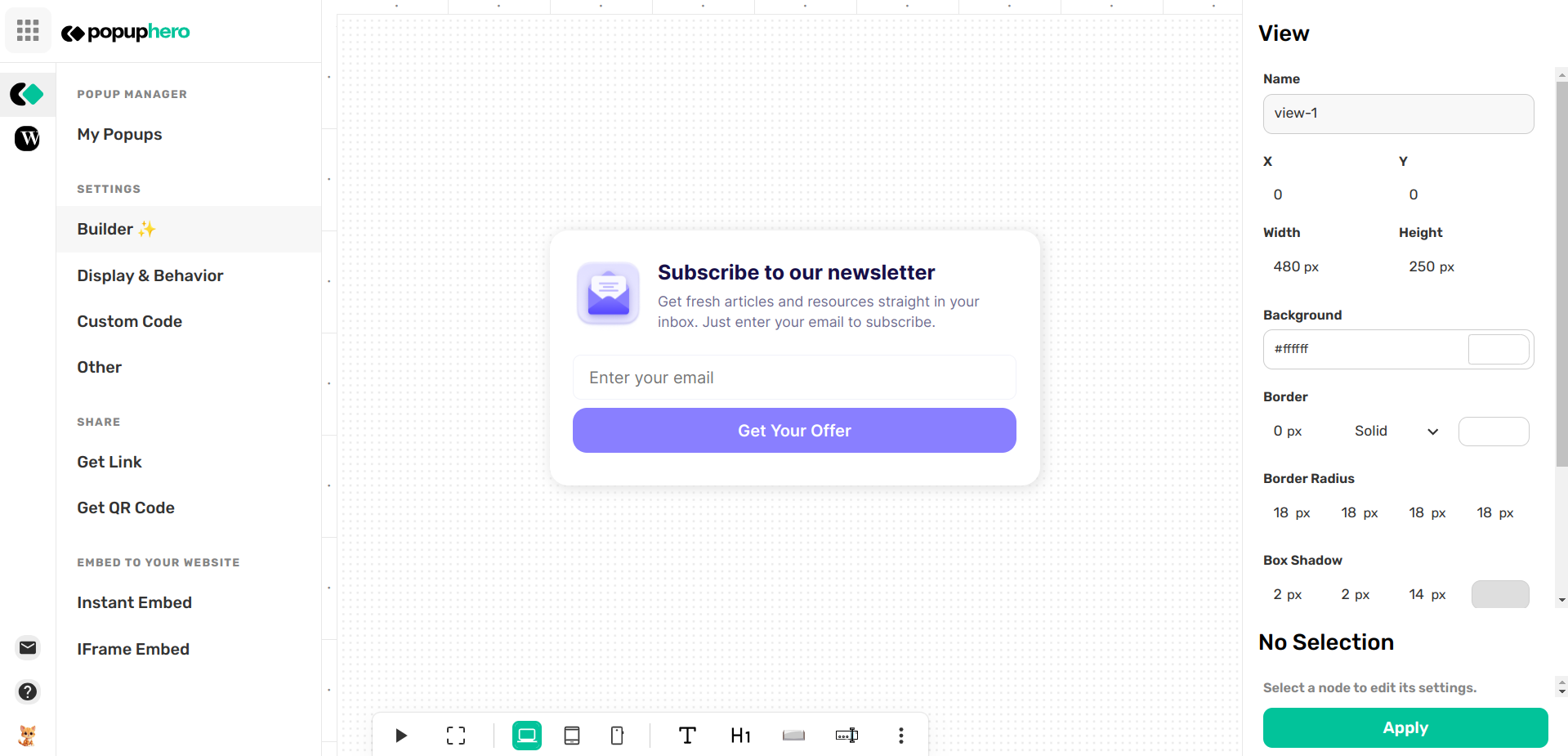 PopupHero Builder Interface